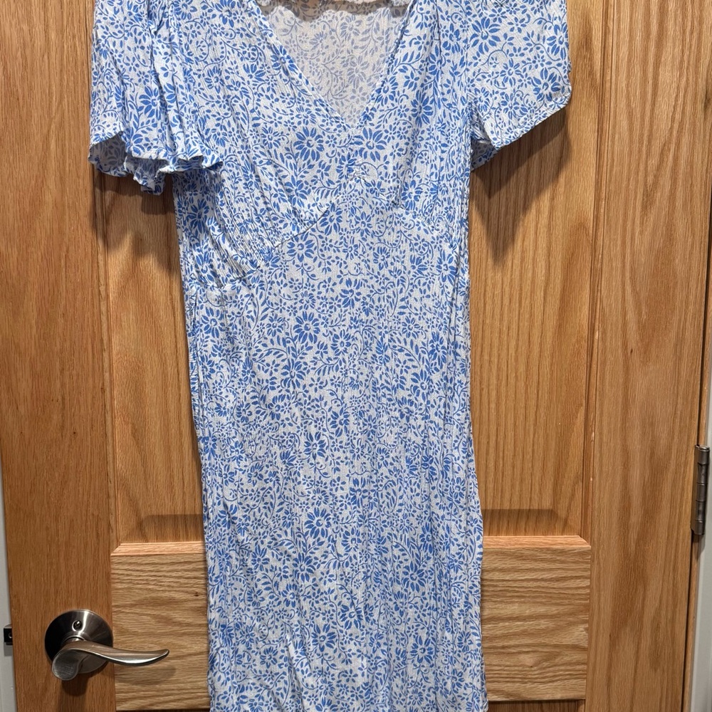 Billabong White and Light Blue Floral Wrap Dress